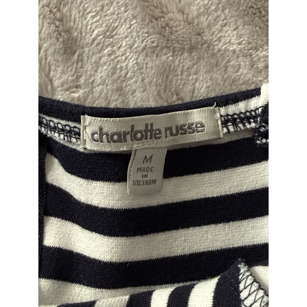 Charlotte Russe Strapless Black White Striped Fit Flare Dress M Stretch - Picture 3 of 7